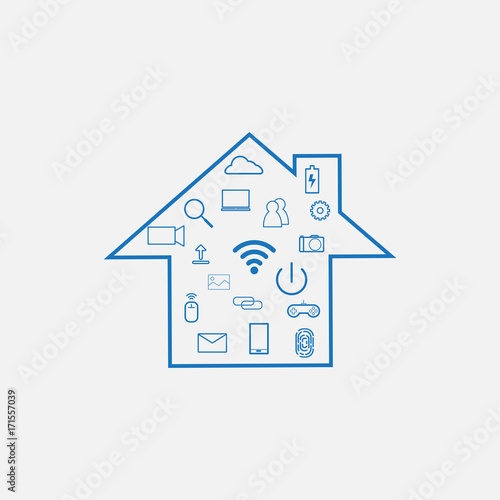 Property Technology - PropTech Background including House and technology Sign Symbol inside it or can use as Smart home symbol