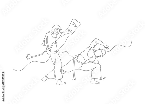 Two capoeira fighters contour Isolated on white. vector illustration