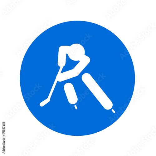 Icono plano hockey hielo frontal en circulo azul