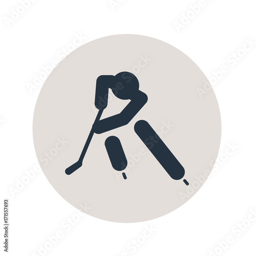 Icono plano hockey hielo frontal en circulo gris