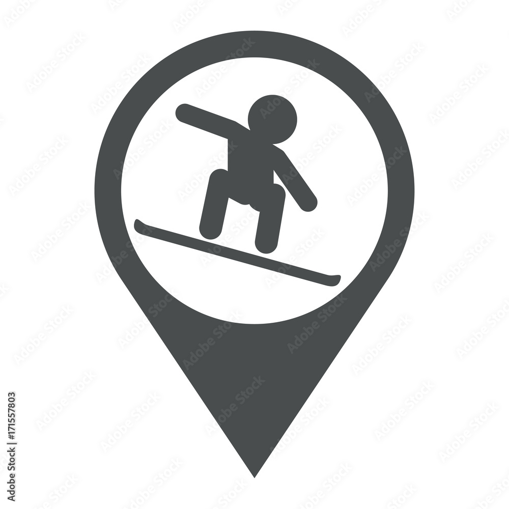 Icono plano localizacion snowboard gris Icono plano localizacion snowboard gris