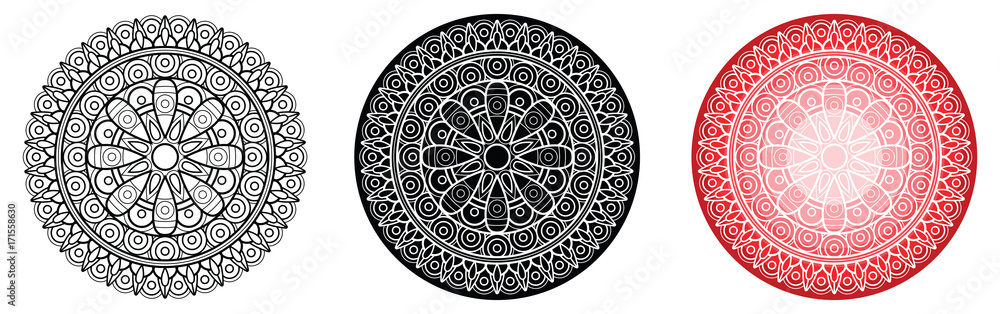 Geometry mandala with flower in centre for coloring book and your design. Round pattern.