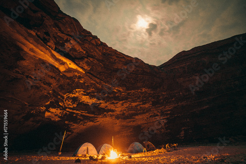 night camping under mountain on the full moon night