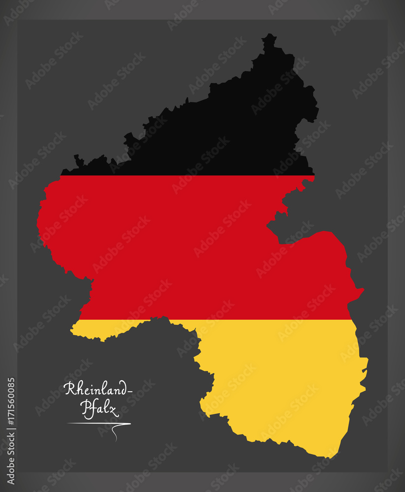 Rheinland-Pfalz map of Germany with German national flag illustration