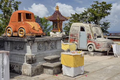 Pura Paluang or Car Temple on Nusa Penida island, Bali, Indonesia. The Paluang temple is famous for two unique sacred sculptures shaped like a car photo