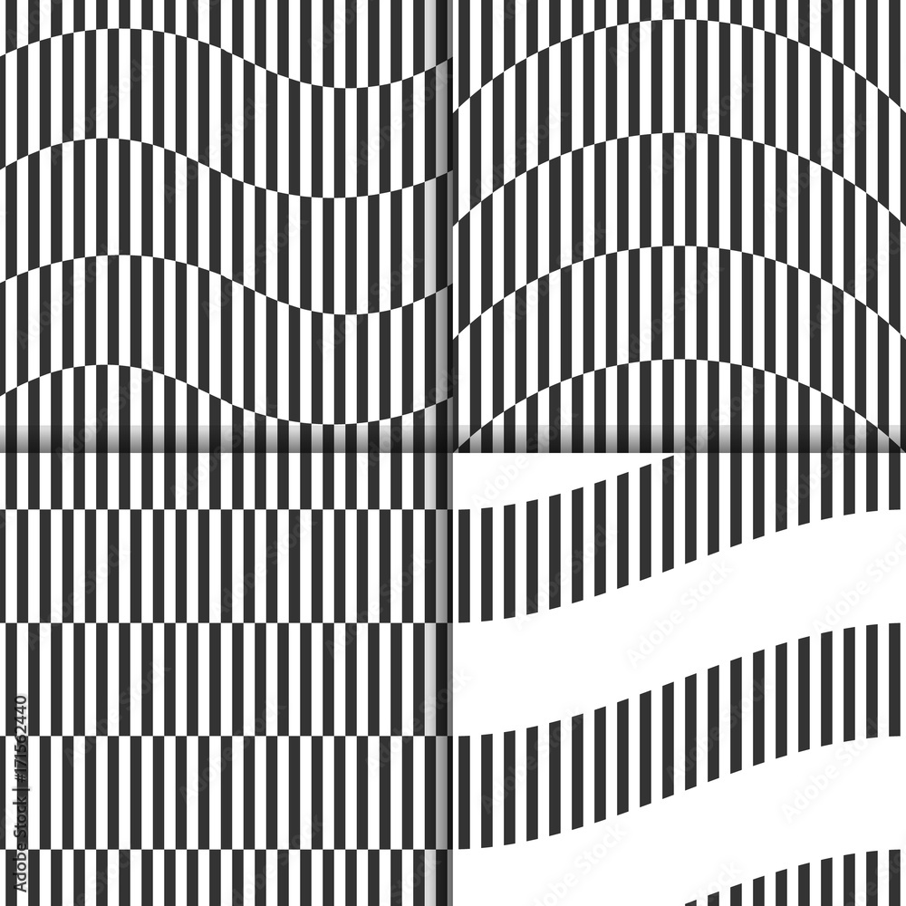 set of seamless black and white linear patterns with arcs, waves, stripes set of seamless black and white linear patterns with arcs, waves, stripes