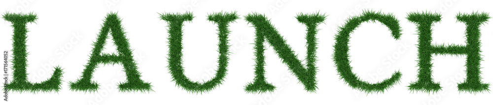 Launch - 3D rendering fresh Grass letters isolated on whhite background. Launch - 3D rendering fresh Grass letters isolated on whhite background.