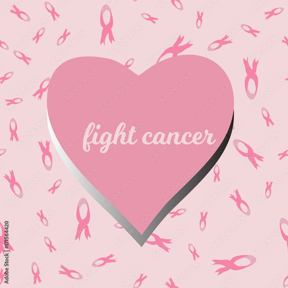 Fight Cancer. Vector Breast Cancer Awareness Poster Design. Stroke Pink Ribbon.