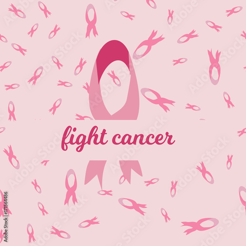 Fight Cancer. Vector Breast Cancer Awareness Poster Design. Stroke Pink Ribbon.