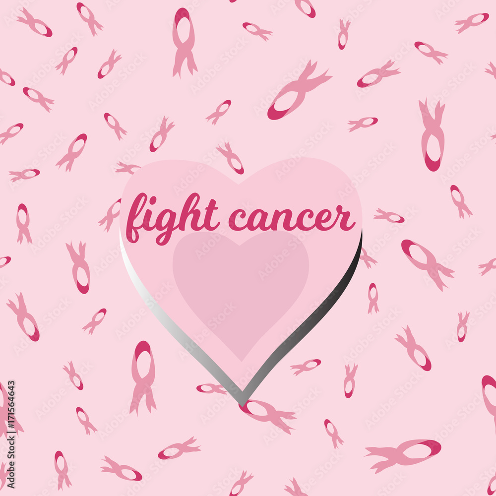 Fight Cancer. Vector Breast Cancer Awareness Poster Design. Stroke Pink Ribbon.