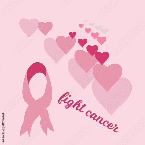 Fight Cancer. Vector Breast Cancer Awareness Poster Design. Stroke Pink Ribbon.