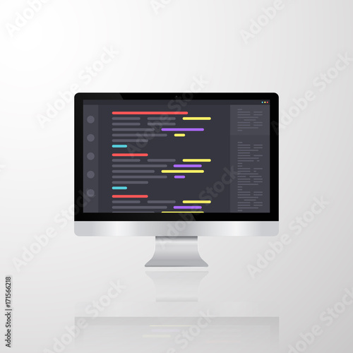 Web Development concept with digital device on pink background. Laptop, computer for work. Program for design or programming. Sign "Development" - stock vector illustration
