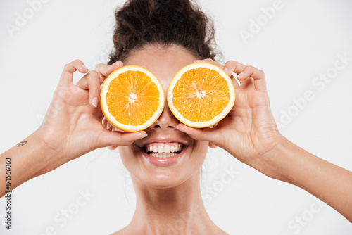 Close up portrait of a smiling joyful woman
