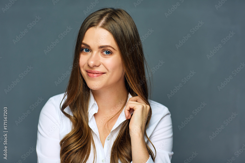 Face close up portrait of confident business woman. Face close up portrait of confident business woman.