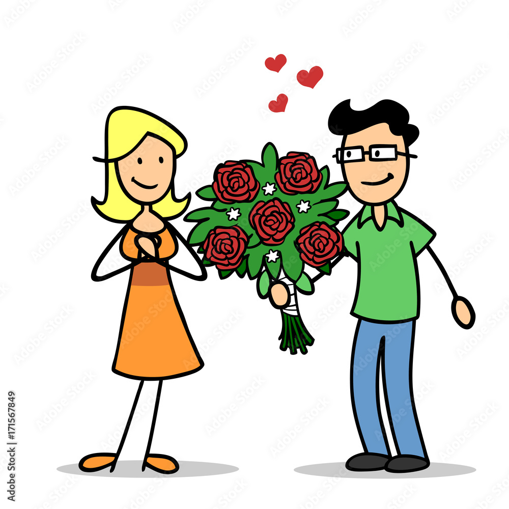 Mann schenkt Frau rote Rosen aus Liebe Mann schenkt Frau rote Rosen aus Liebe