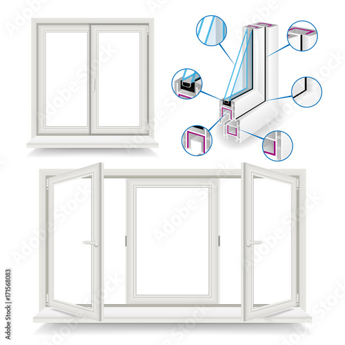 Plastic Window Vector. Infographic Template. Plastic Window Frame Profile. Isolated Illustration