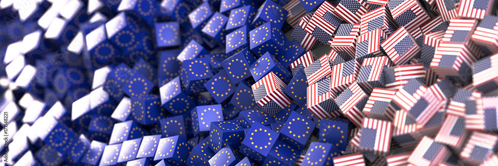 Obraz premium United States and Europe economic and political relationship, original 3d rendering