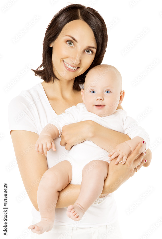 Mother and Baby, Happy Kid Boy with Mom isolated over White, Family Child Care Mother and Baby, Happy Kid Boy with Mom isolated over White, Family Child Care