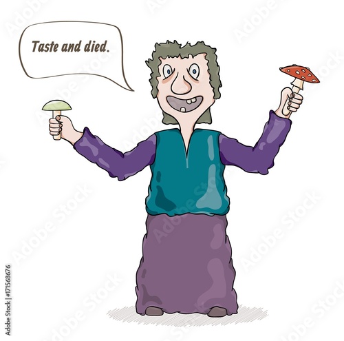 Mushroom picker with two inedible mushrooms.