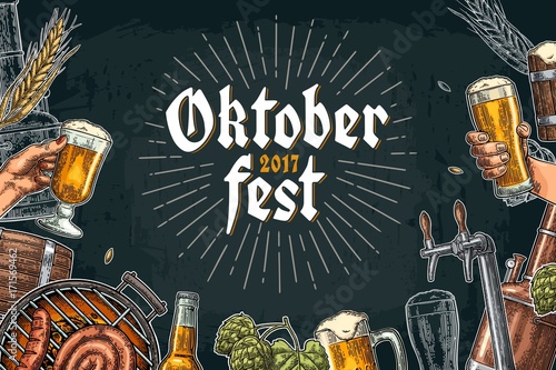 Beer set with tap, class, can, bottle for oktoberfest festival