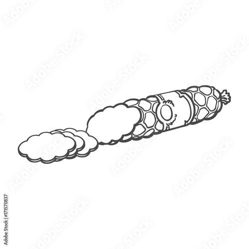vector sketch salami sausage with slices. Cartoon isolated illustration on a white background. Sausage and meat types concept