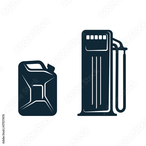 vector oil fueling station , canister set simple flat icon pictogram isolated on a white background. Gas oil fuel, energy power industry symbol, sign