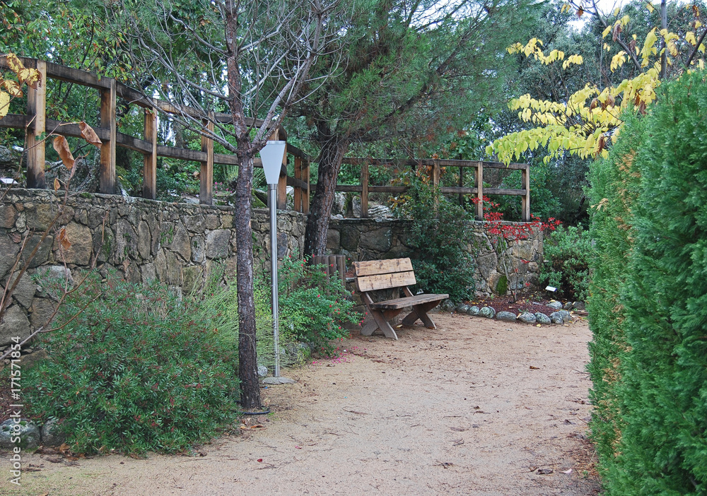 Park with wooden bench