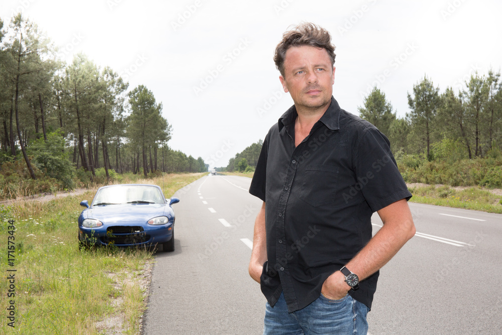 Stylish forties man posing with sport car Stylish forties man posing with sport car