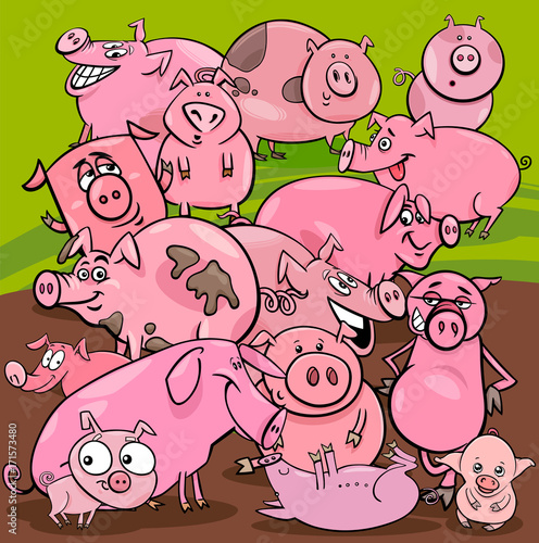 cartoon pigs farm animals group