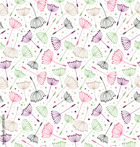 Vintage messy endless pattern. Seamless decorative texture with flowers. Background with fluff