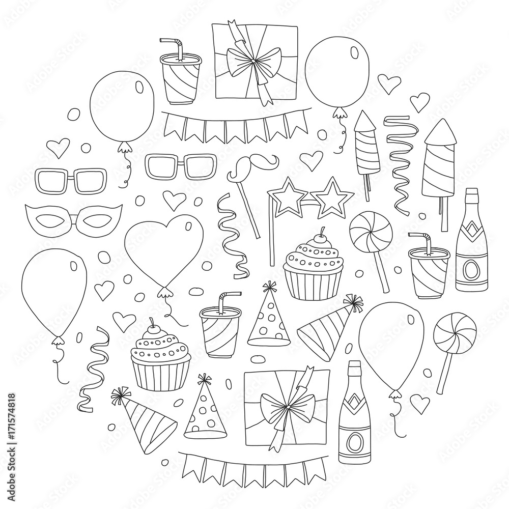 Vector pattern for birthday party for little kindergarten, school children. Kids  drawing doodle style, Art Print | Barewalls Posters & Prints | bwc64859180
