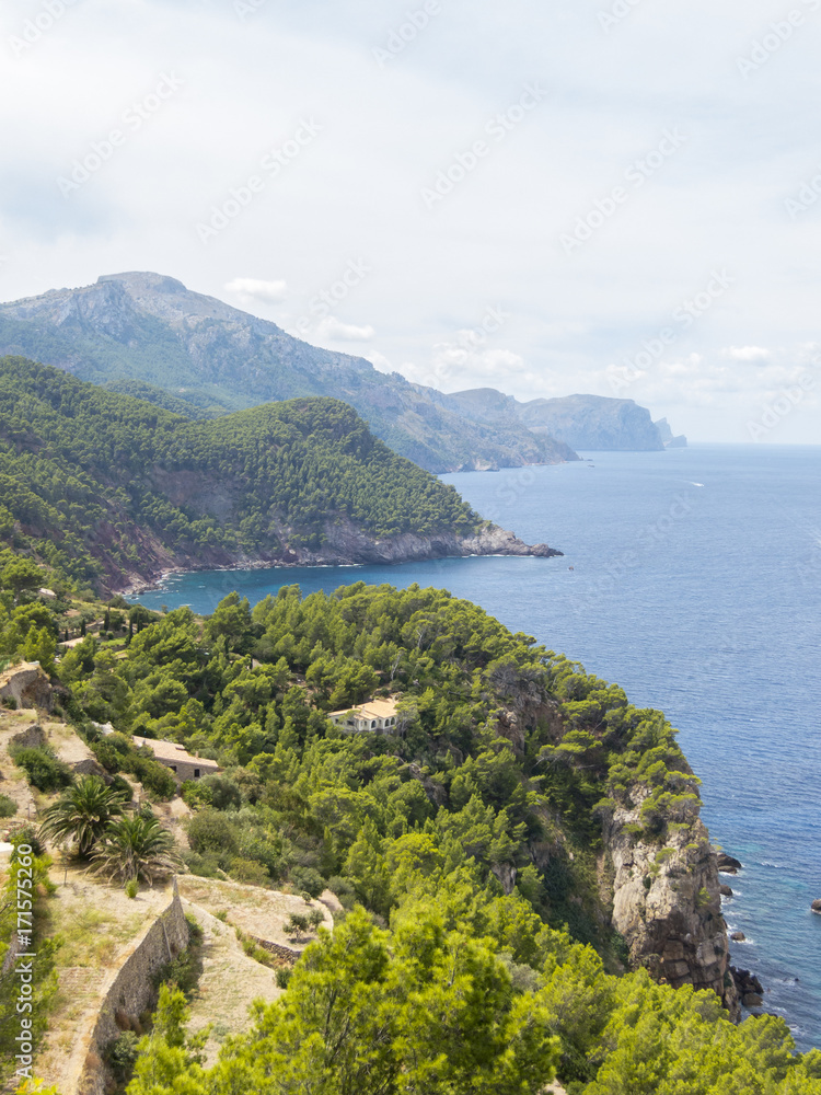 Beautiful seascape, rocky cosat in Majorca island, Mediterranean Sea.