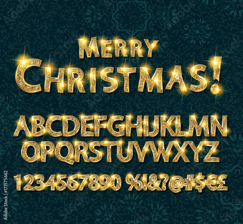 Merry Christmas with Golden Letters and Numbers