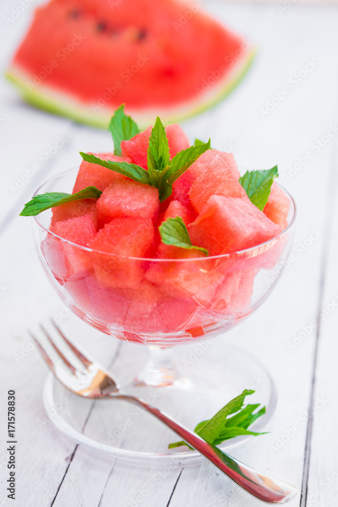 Cut watermelon in a glass bowl Cut watermelon in a glass bowl