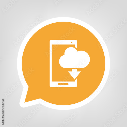 Gelbe Sprechblase - Smartphone mit Wolke-Herunterladen-Symbol