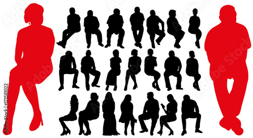 silhouette of seated men and women, collection