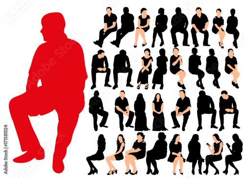 vector, isolated silhouette of people sitting, silhouette of seated men and women, collection