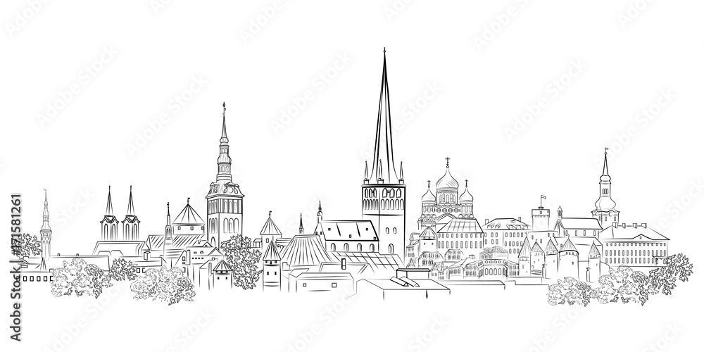 Panoramic view of the old town and its sights. Tallinn. Estonia.