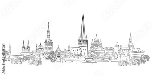 Panoramic view of the old town and its sights. Tallinn. Estonia.