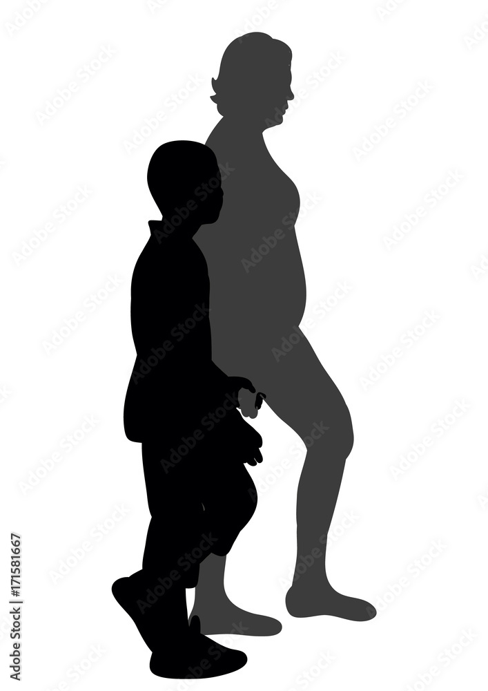 silhouette mum with son go