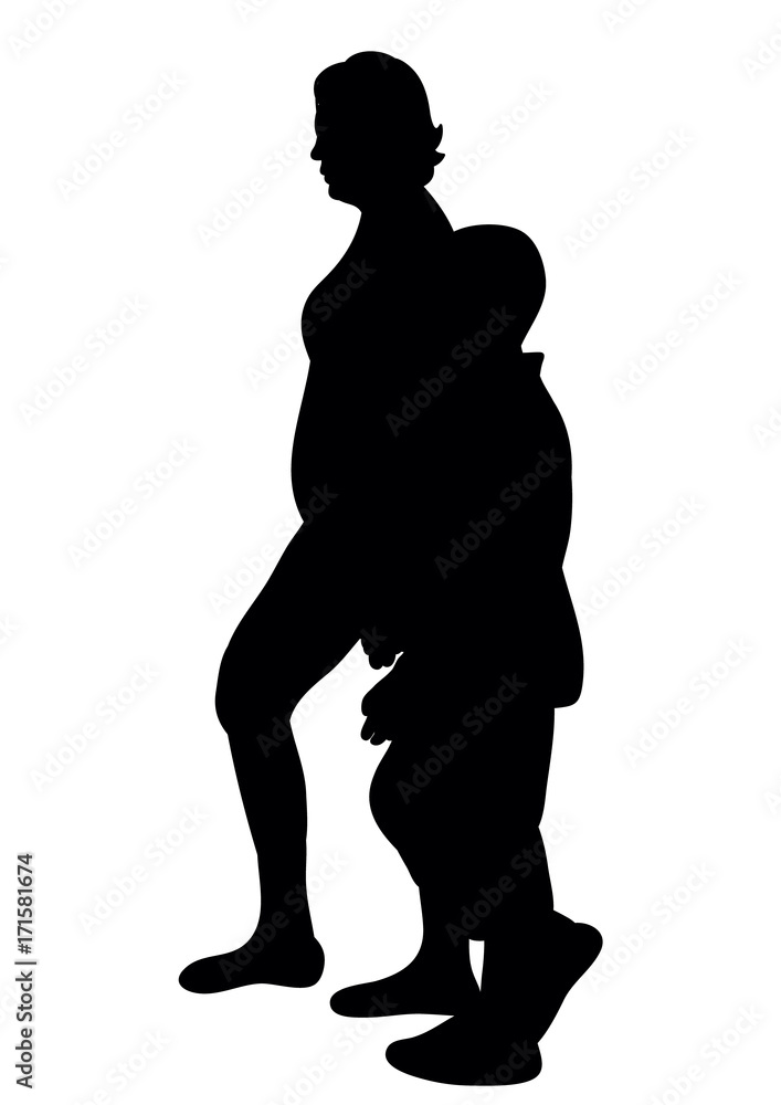 vector, isolated silhouette mum with son go