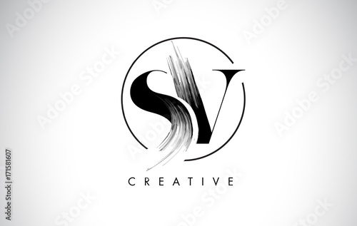 SV Brush Stroke Letter Logo Design. Black Paint Logo Leters Icon.