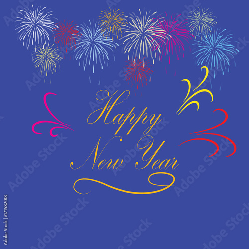 Happy New Year hand lettering on blue background