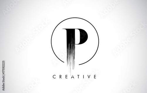 P Brush Stroke Letter Logo Design. Black Paint Logo Leters Icon.