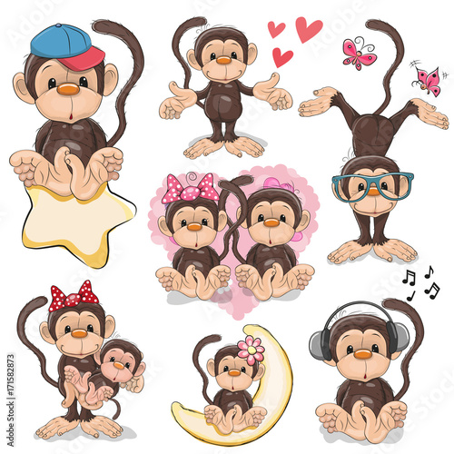 Set of Cute Cartoon Monkeys