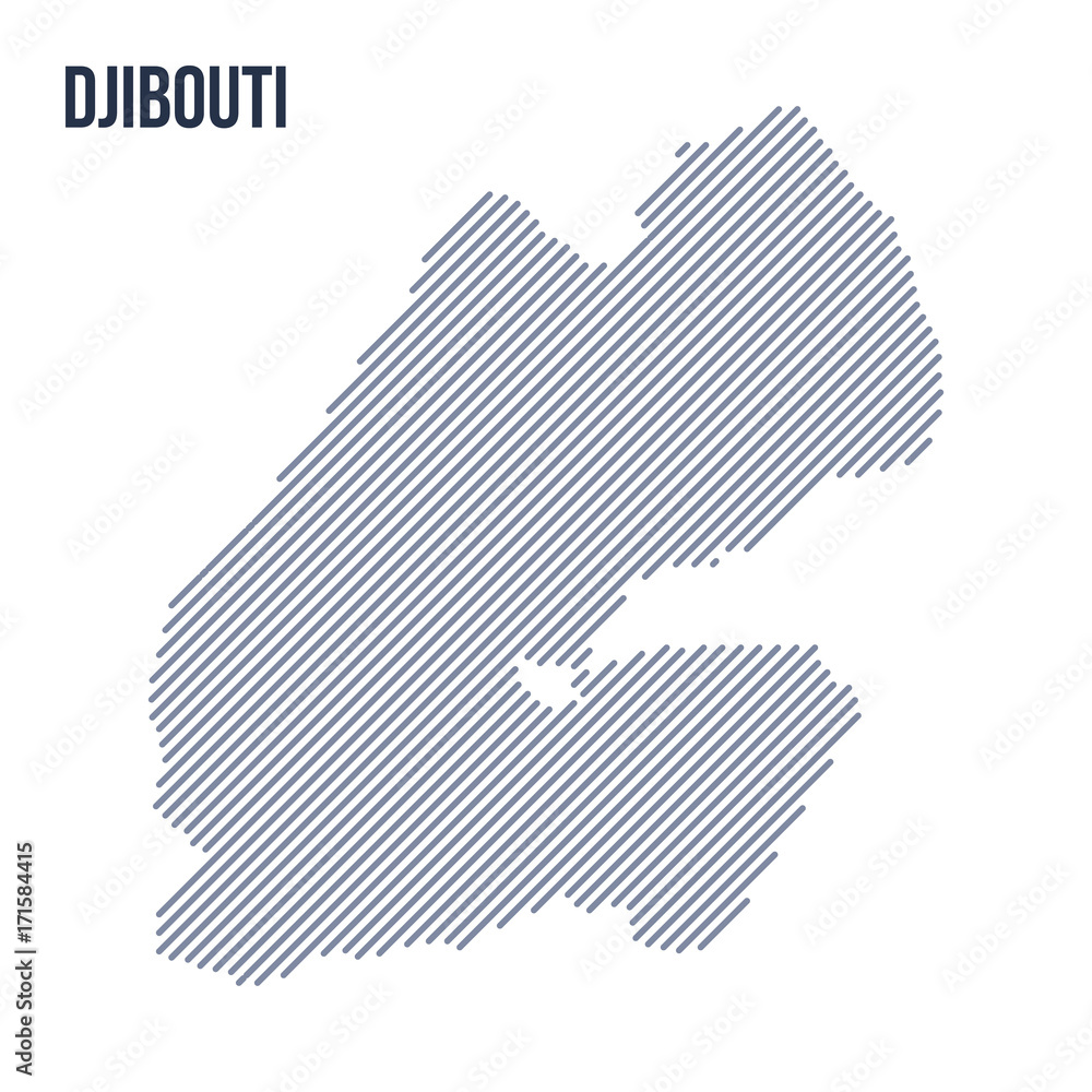 Vector abstract hatched map of Djibouti with oblique lines isolated on a white background.