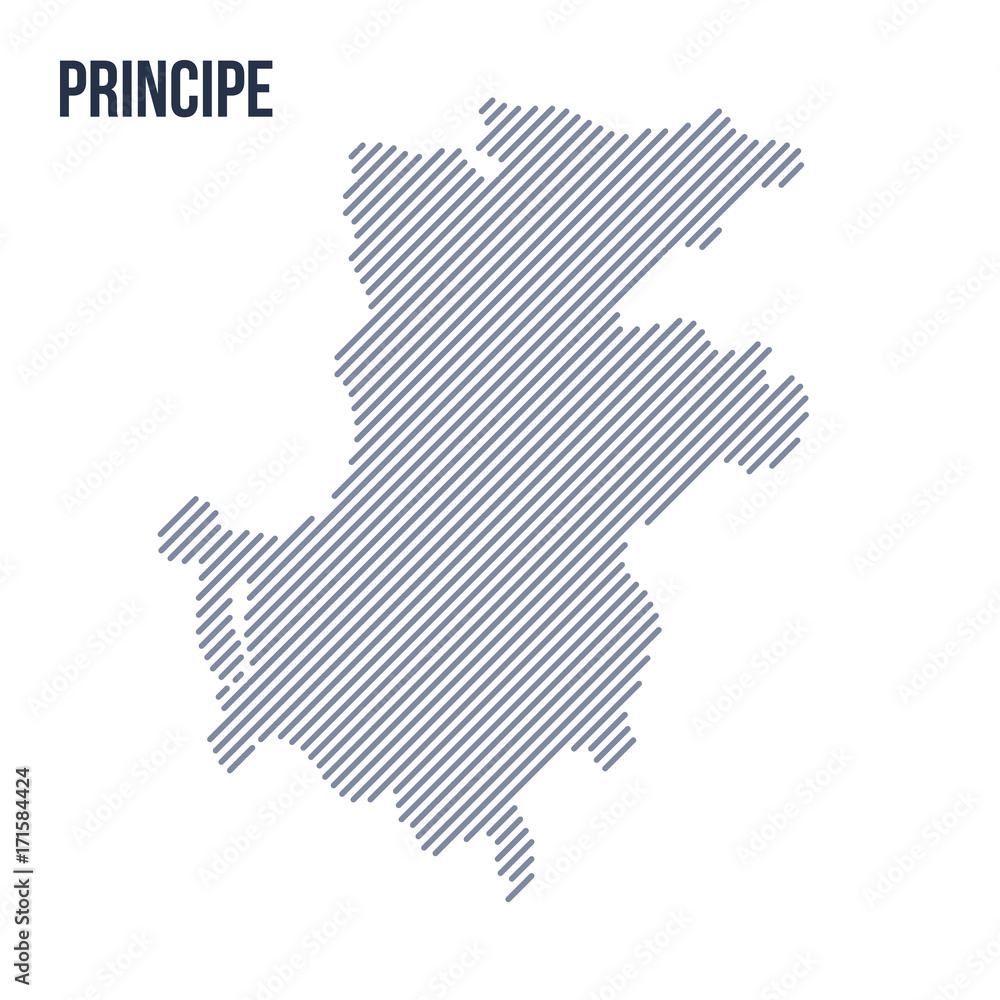 Vector abstract hatched map of Principe with oblique lines isolated on a white background.