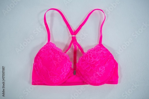 High angle view of vibrant pink bra