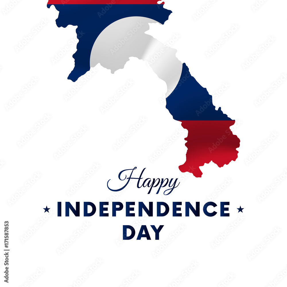 Banner or poster of Laos independence day celebration. Laos map. Waving flag. Vector illustration.