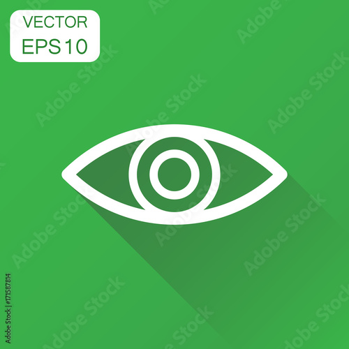 Eye icon. Business concept eyesight pictogram. Vector illustration on green background with long shadow.